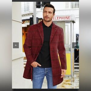 Coofandy overcoat, small, red plaid